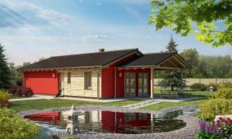 Kleines Einfamilienhaus mit überdachter Terrasse für schmale Grundstücke.